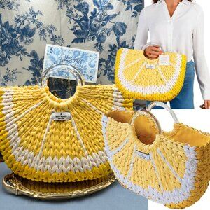 🆕 KATE SPADE NEW YORK 🧿 NWOT Picnic Perfect Lemon Woven Straw Tote Bag *FLAW*